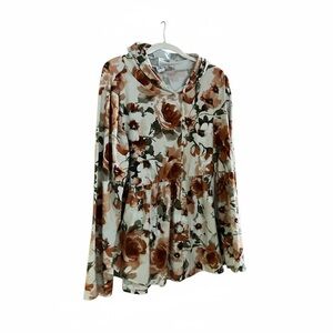 Sew In Love Floral Hoodie in Brown and Cream 2XL